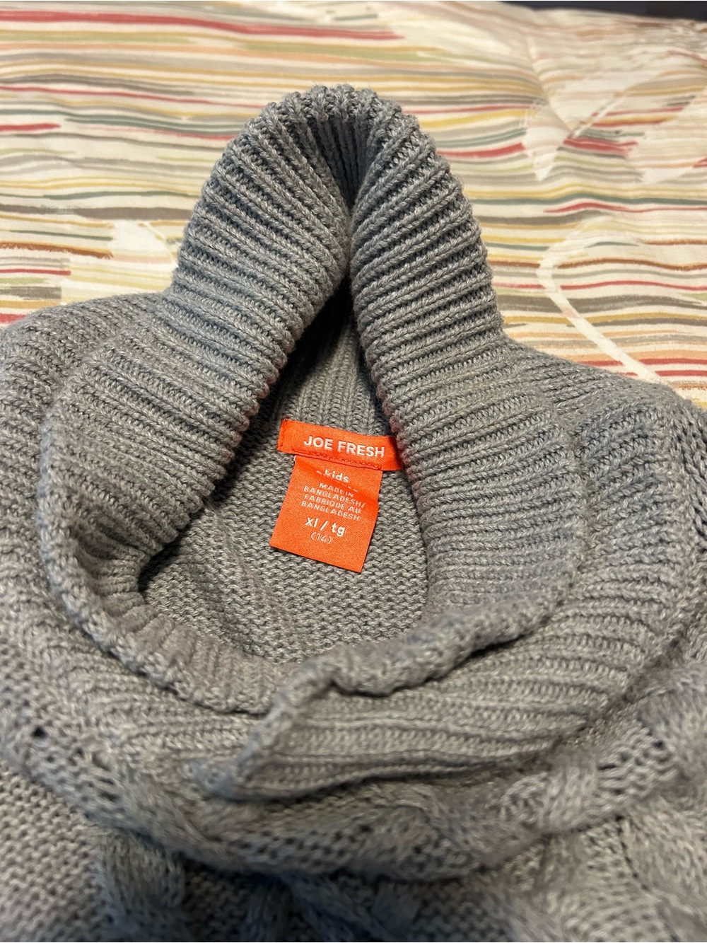 Joe Fresh Light Gray Ribbed Cable Turtleneck Sweater for big kids